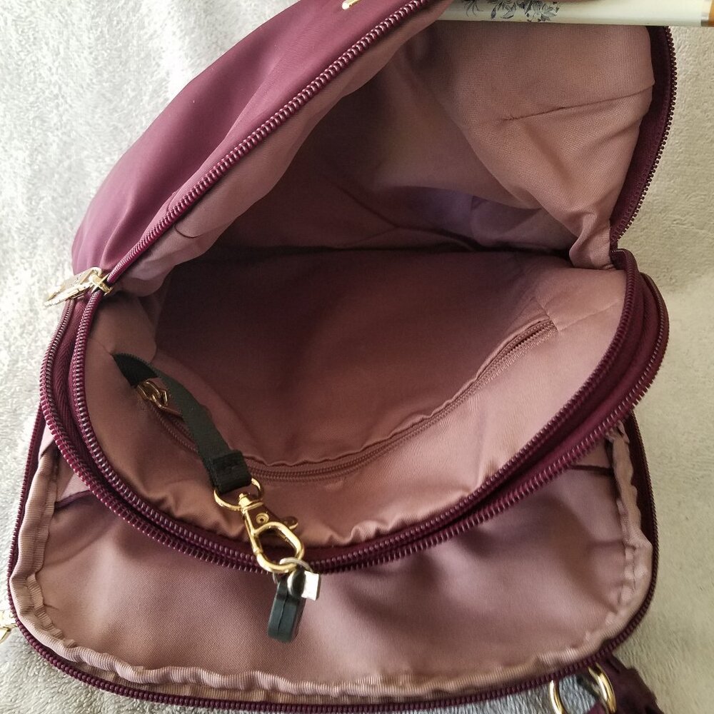 TRAVELON ANTI-THEFT DOMED CROSSBODY- MEDIUM, WINE, RFID & SLASH RESISTANT - Picture 6 of 11